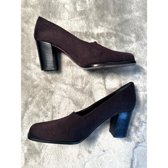 Evan Picone Vintage Brown Fabric Square Toe Block Heels Size 6.5 Y2K 90s Office - Picture 3 of 7